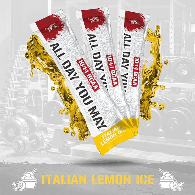 5% Nutrition Rich Piana AllDayYouMay BCAA Powder | 9g of Premium Intra & Post Workout Amino Acids for Hydration, Endurance, Muscle Recovery, Joint & Liver Support (Italian Lemon Ice)