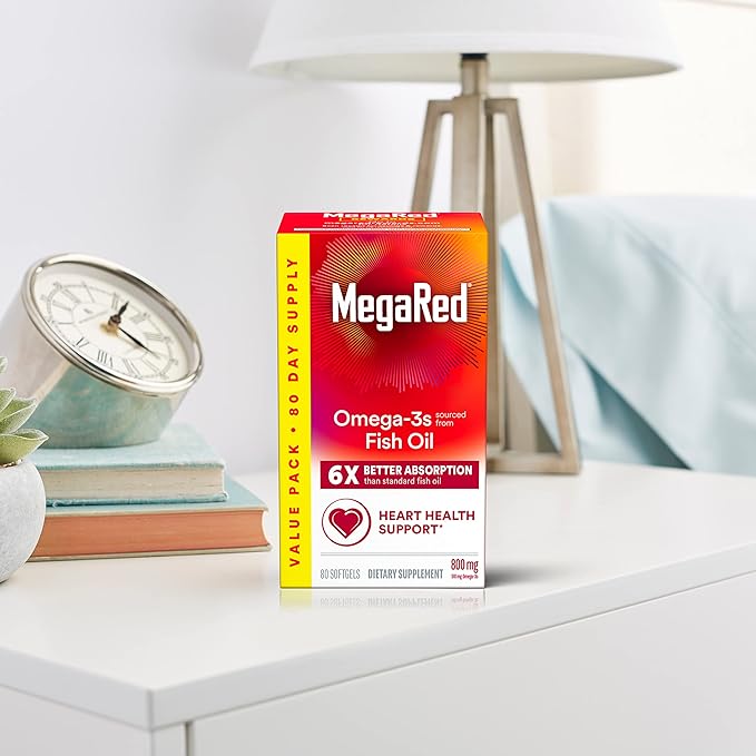 MegaRed Omega 3 Fish Oil Supplement 800mg (per 6X Absorption 3 Fatty (80cnt Box),