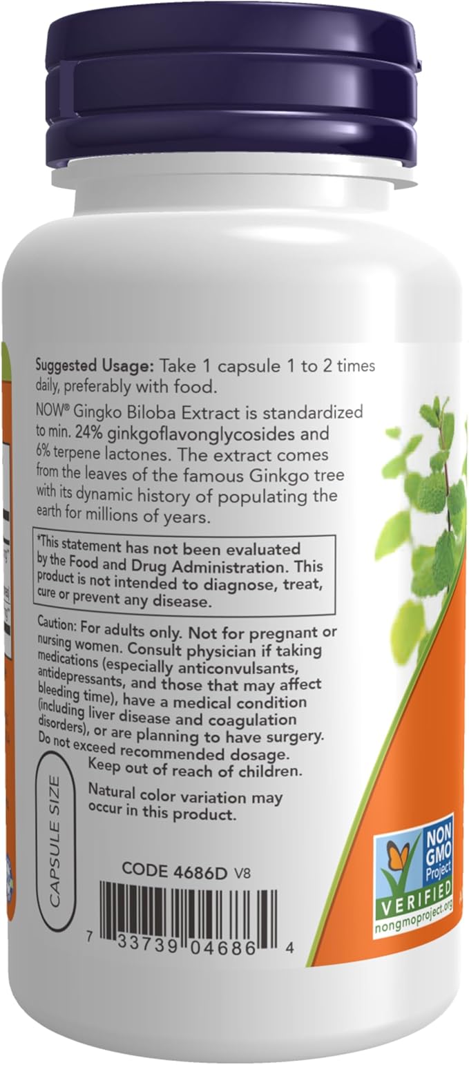 NOW Supplements, Ginkgo Biloba 60 mg, 24% Standardized 60 Veg