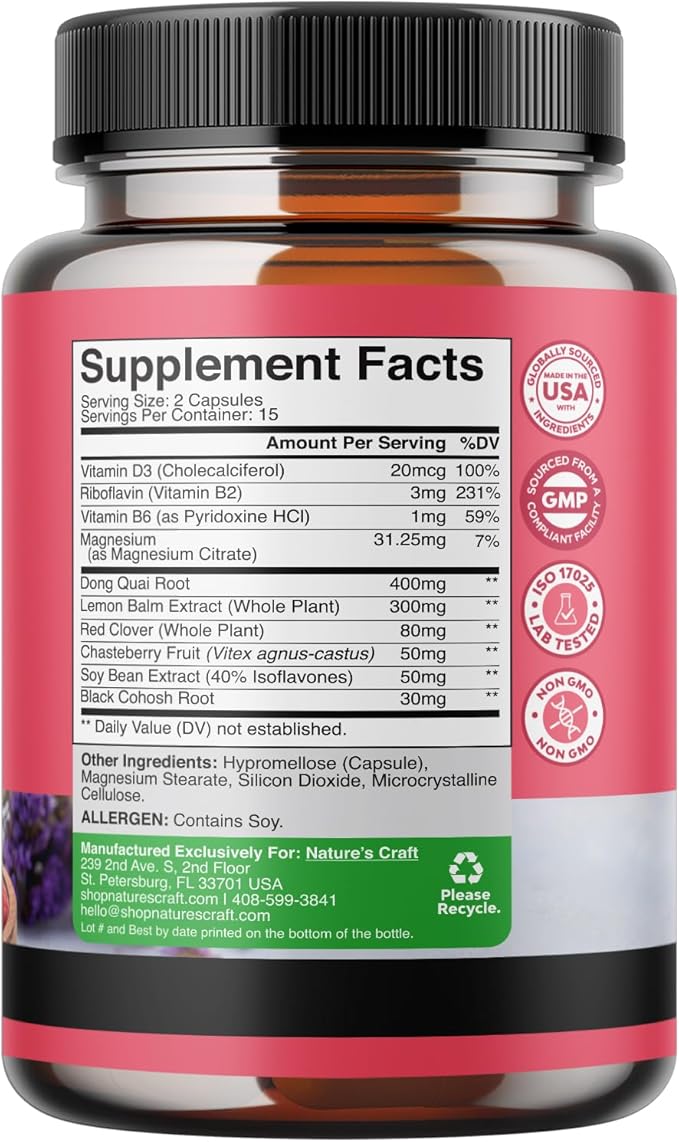 Complete Herbal Menopause Supplement for Women - Multibenefit Menopause Ease Hormone Balance for Women for Night Sweats Mood and More with Dong Quai Vitex Chaste Berry and Black Cohosh - Trial Pack