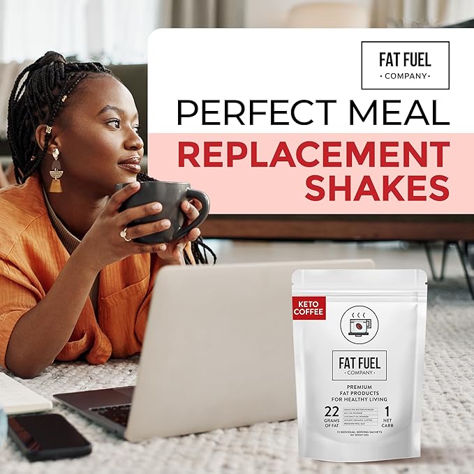 FAT FUEL Keto Coffee 22g Premium Fats - With Grass Fed Butter, MCT Oil, Coconut & Redmond Real Salt - Instant Organic Coffee, One Net Carb, A True Meal Replacement - 15 Servings