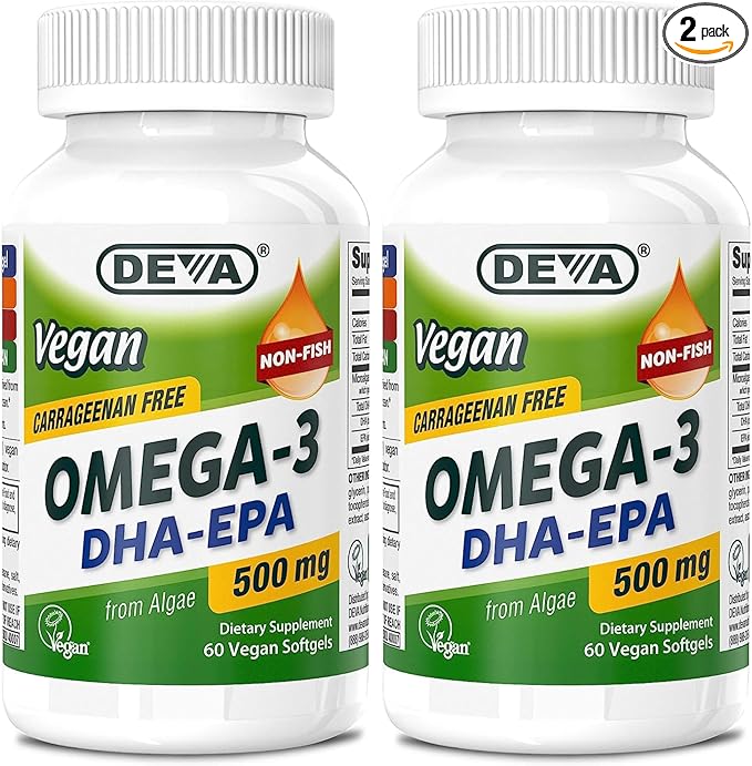 DEVA Vegan Omega-3 DHA EPA Supplement 500 MG Omega-3 Fatty 60 Softgels 2)