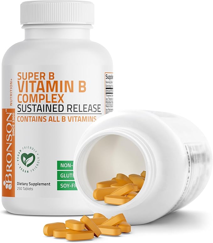 Bronson Super B Vitamin B Complex B1, B2, B2, B3, B3, B6, B6, B9 B9 - B12) Contains 250 Tablets