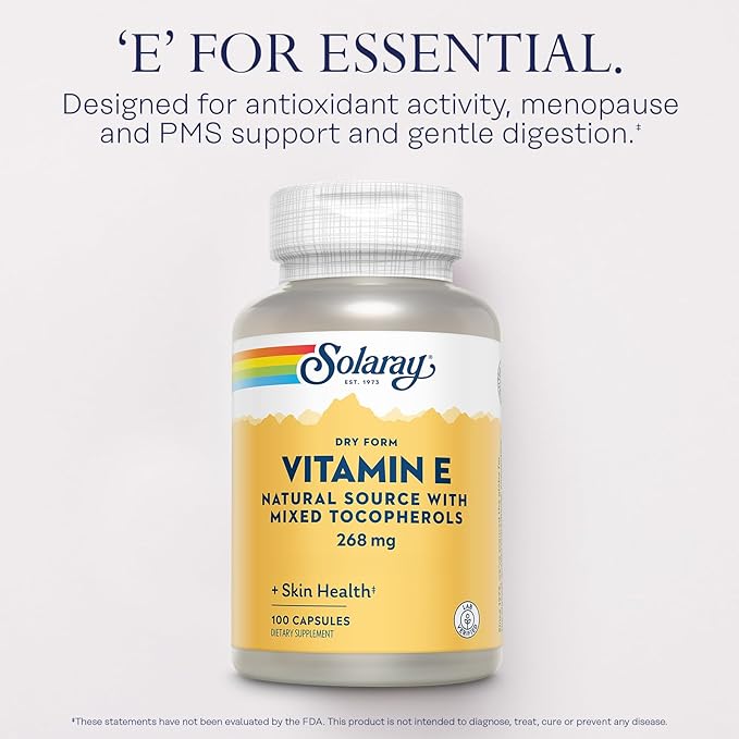 SOLARAY Vitamin E 400 IU (268mg), 60-Day Guarantee, 100 Serv, 100 Capsules
