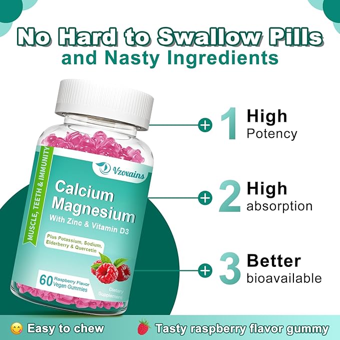 High Absorption Calcium Magnesium Zinc Gummies 400mg, Sugar 60 Count