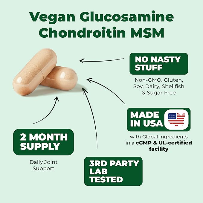 Vegan Glucosamine Chondroitin MSM 100% Vegan 1500 mg. 2 Pack
