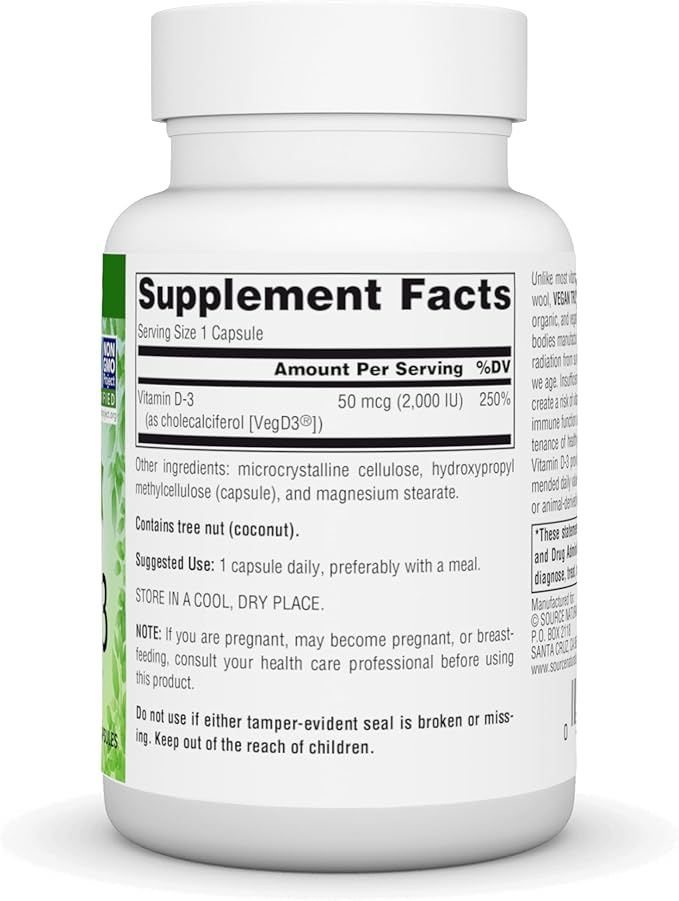 Source Naturals Vegan True, Non-GMO Vitamin D-3, Dietary Supplement for Immune and Bone Health*, 2,000 IU - 90 Capsules