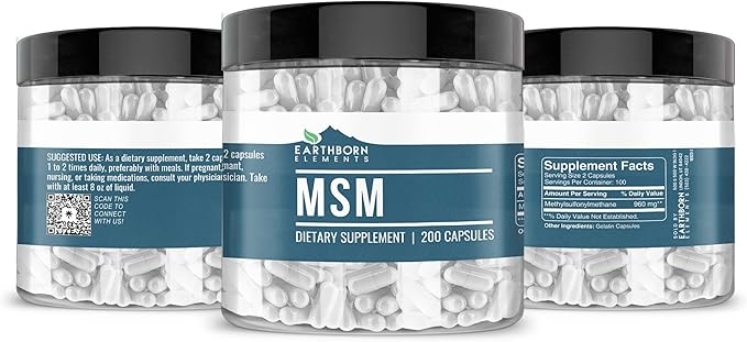Earthborn Elements Methylsulfonylmethane (MSM) 200 Capsules,