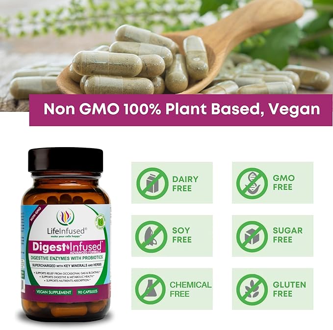 Life Infused - Premium Digestive Enzyme 21 Plant-Based 72 Key 90 Caps