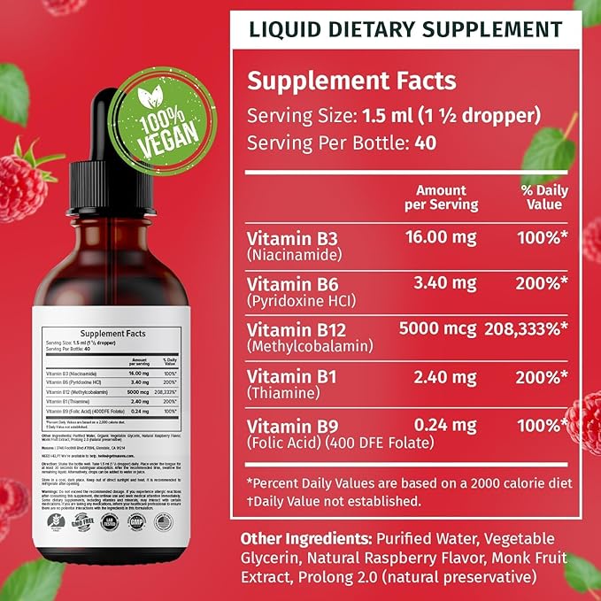 (4 Pack) Vitamin B12 Liquid Drops, B12 Sublingual 5000 mcg, B12, Liquid B12 Drops, B12 Sublingual 27,200 mcg 80 Servings
