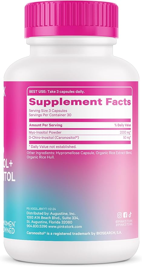Pink Stork Myo-Inositol & D-Chiro Inositol Supplement - Hormonal Balance for Women - Ovarian Support - 40:1 Ratio - Fertility Supplements for Women - 90 Capsules, 1 Month Supply