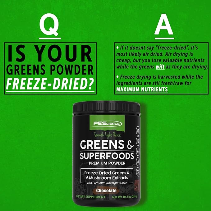 PEScience Greens & Superfoods Powder, Chocolate, 30 Servings, Natural Chlorophyll with Turkey Tail Mushroom & Fruit Extracts Blend