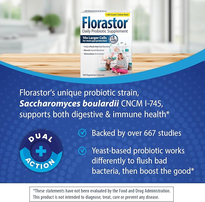 Florastor Probiotics for Digestive & Immune 100 Capsules,