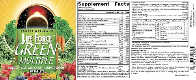 Source Naturals Life Force Green Multiple, Energy Activator with Superfoods* - 90 Tablets