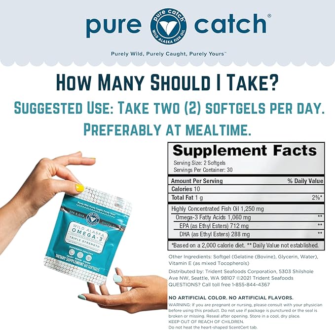Trident Seafoods Pure Catch Wild Alaskan 1060mg Triple Omega-3 Fish 60 Ct.