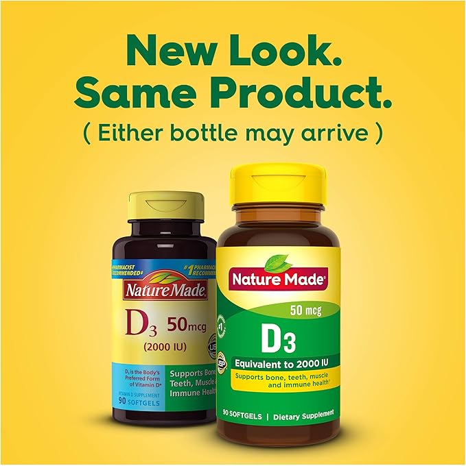 Nature Made Vitamin D3 2000 IU (50 mcg), 90 Softgels, 90 Day