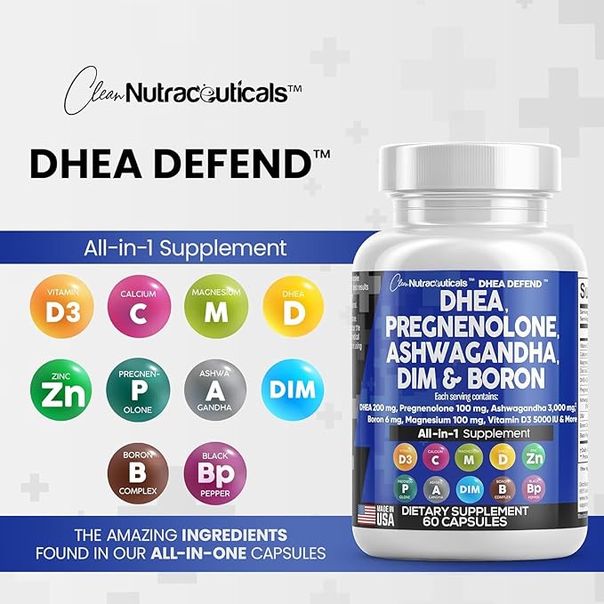 DHEA 200mg Supplement Pregnenolone 100mg 3000mg Boron 6mg Complex 50mg Vitamin D3 5000 5000 iu 60 Ct