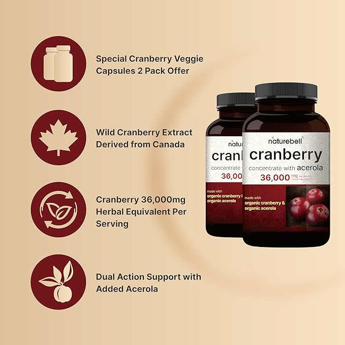 NatureBell 2 Pack Cranberry Pills 36,000mg 100:1 Fresh