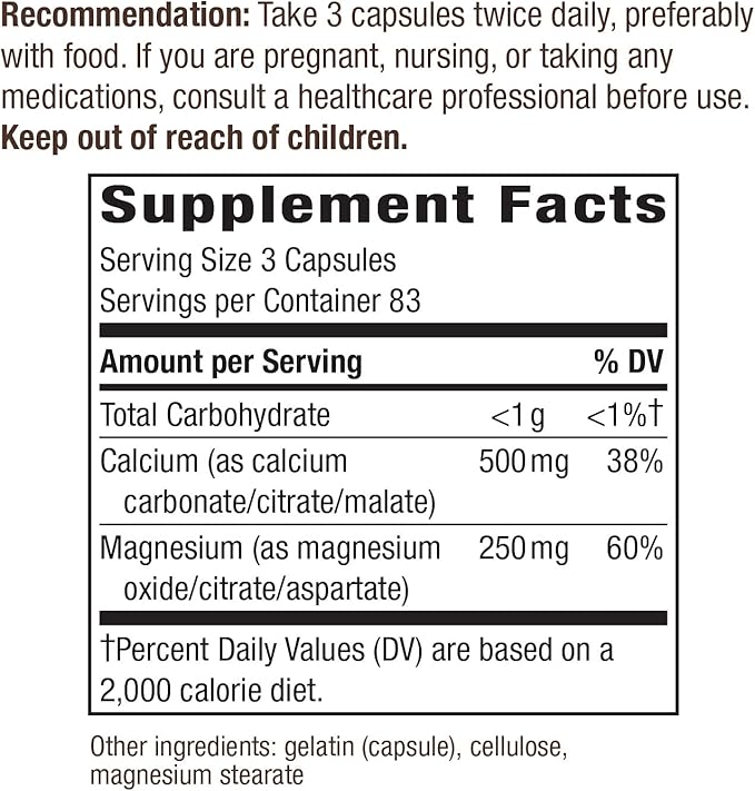 Nature's Way Calcium & Magnesium Mineral 750 mg 250 Capsules