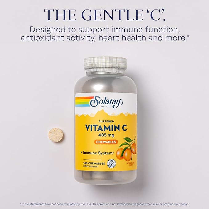 SOLARAY Chewable Vitamin C with Rose 60-Day Guarantee, 100 Serv, 100 Chewables