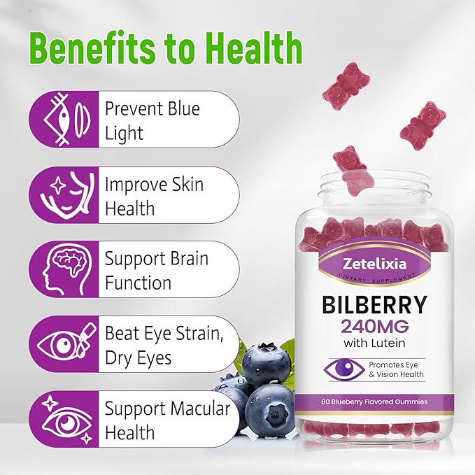 Sugar Free Bilberry Extract Supplement 240mg,Eye Supplements Filtering,60 Count