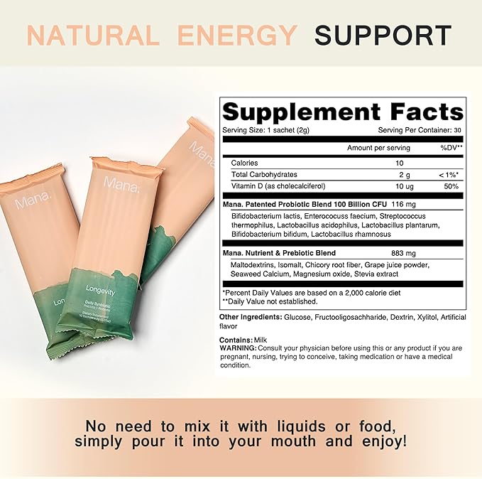 Mana Longevity Synbiotics Supplements 30 Count