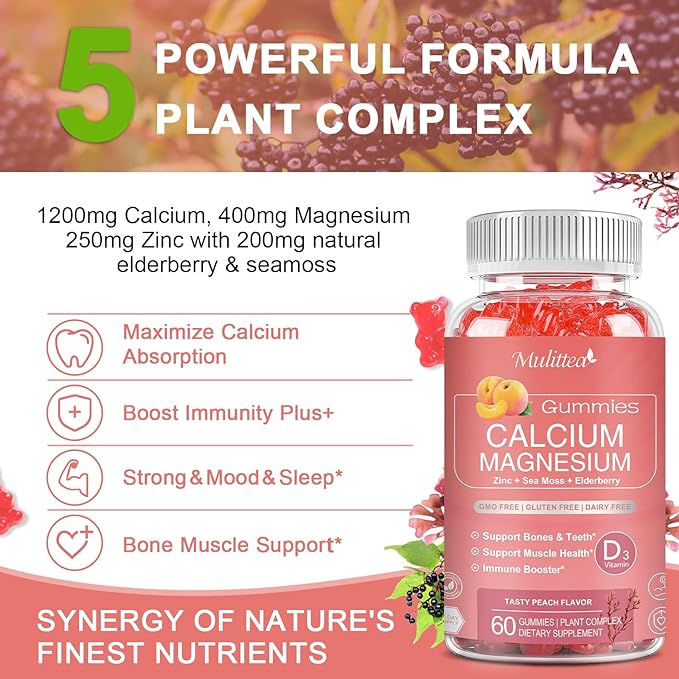 1200mg Calcium Gummies with D3,K2,Zinc -(1pack)