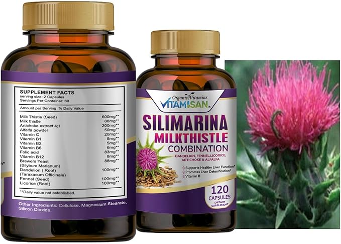 Milk Thistle silimarina with Dandelion, Fennel. 120 Capsules
