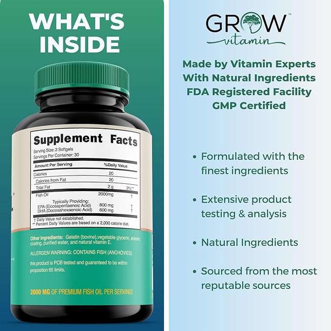 grow vitamin OmegaVita Fish Oil : 800 mg 600 mg 3 Supplement 2000 mg 30 Day