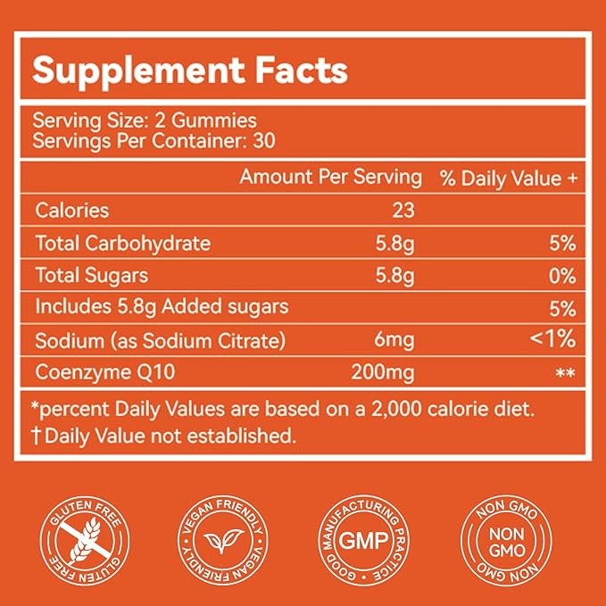 CoQ10 Gummies 200mg, Vegan Supplement (60 Gummies)
