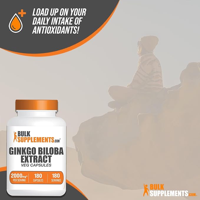 BulkSupplements.com Ginkgo Biloba Extract Capsules 2000mg, Ginkgo 1 Capsule 180 Veg