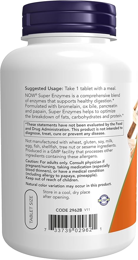 NOW Supplements, Super Enzymes, Formulated 180 Tablets