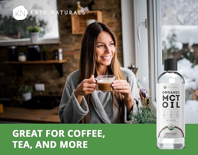 Kate Naturals MCT Oil for Coffee. Pure Coconut MCT C8 and C10 Oil (8oz, Organic, Unflavored)