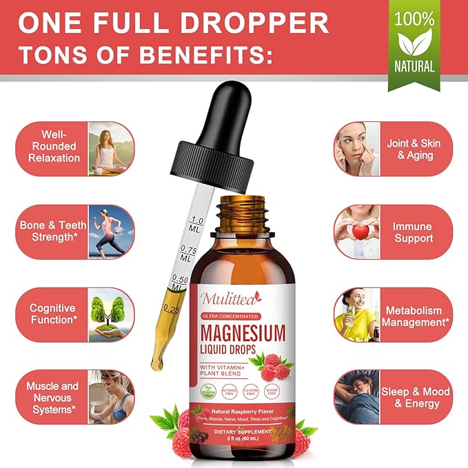Magnesium Glycinate Liquid Drop - Triple Absorption Supplement to Support Nerves, Night, Heart, Muscles * -Sugar-Free with Potassium, L-Theanine, Sea Moss Vitamin B,C,D3, K2-2Pack