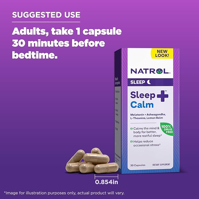 Natrol Sleep+ Calm Melatonin 6mg 30 Capsules, 30 Day
