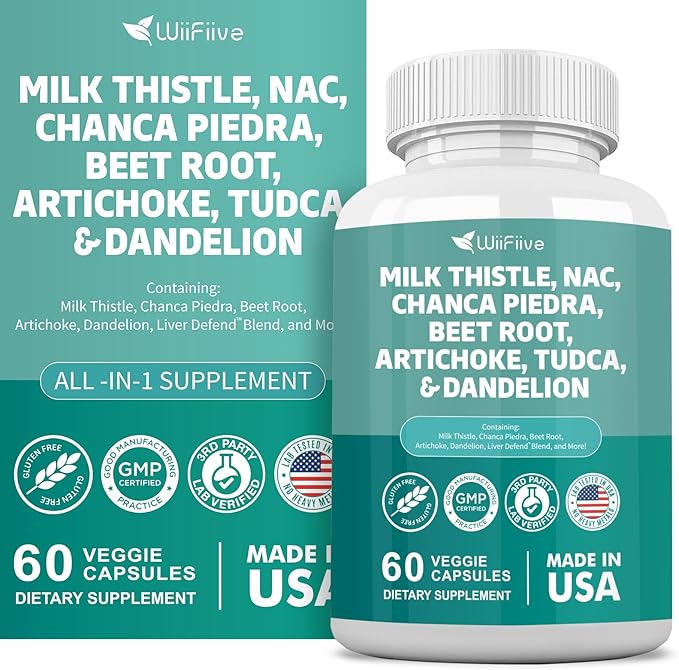 Milk Thistle 3000mg NAC Chanca Piedra 2000mg Beet 2000mg Artichoke 2000mg Tudca 1000mg with 60 Count