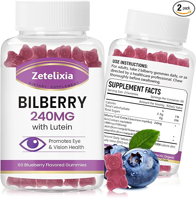 Sugar Free Bilberry Extract Supplement 240mg,Eye Supplements Filtering,120 Count