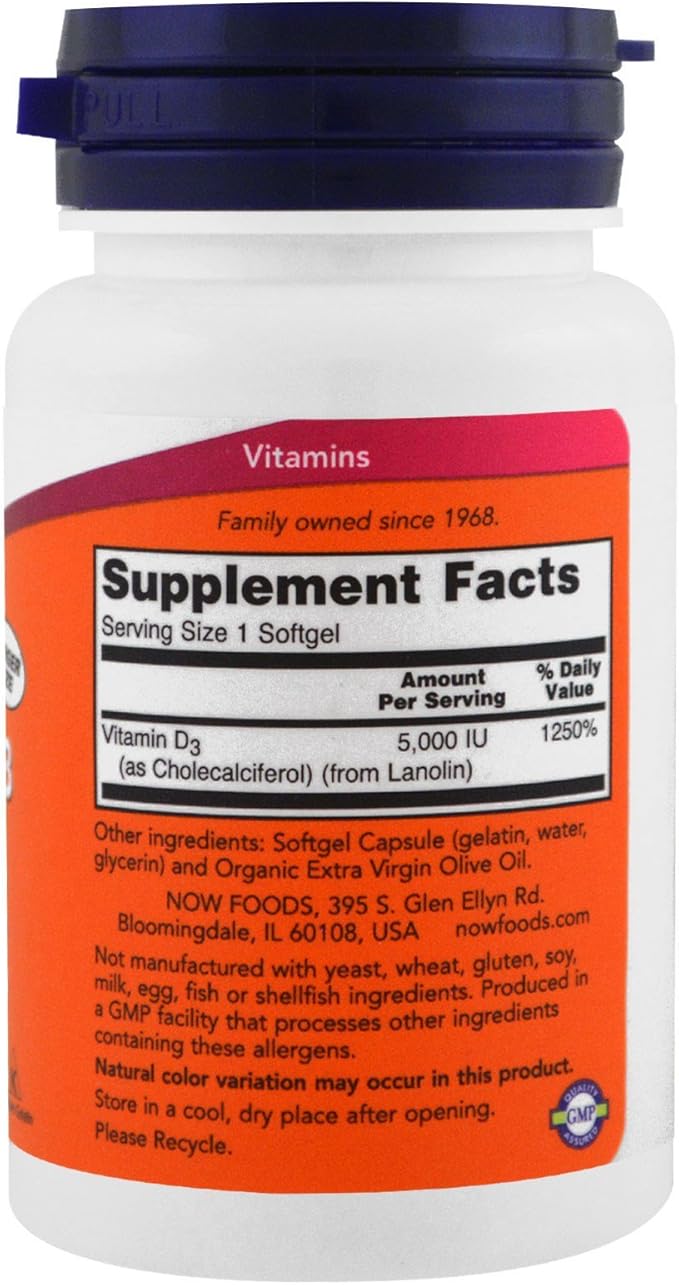 Now Foods Now Supplements, Vitamin D-3 5,000 IU, High Potency, Structural Support*, 240 Softgels (4 Pack)