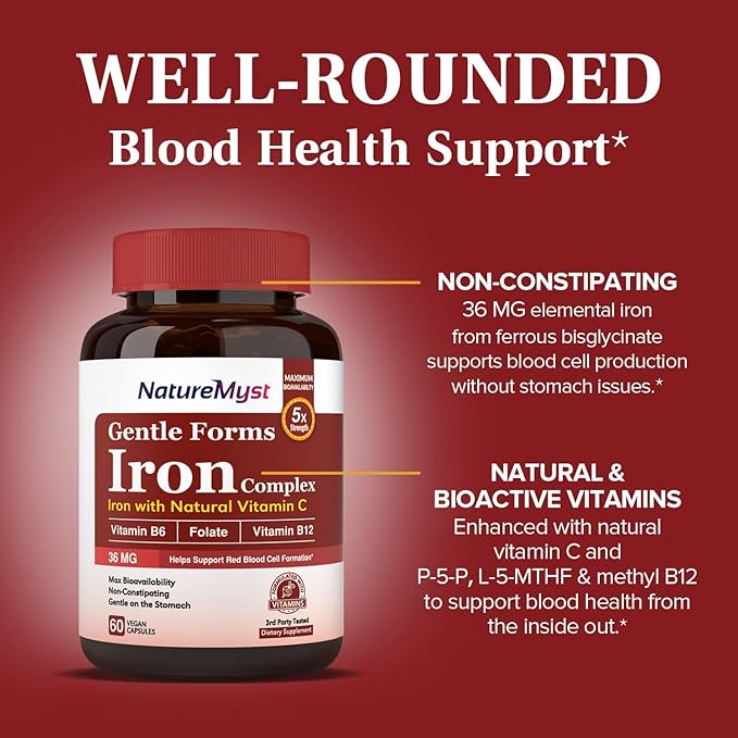 Iron Supplement, 36 mg of Elemental B6, B12, B12, folate, 60 Veggie
