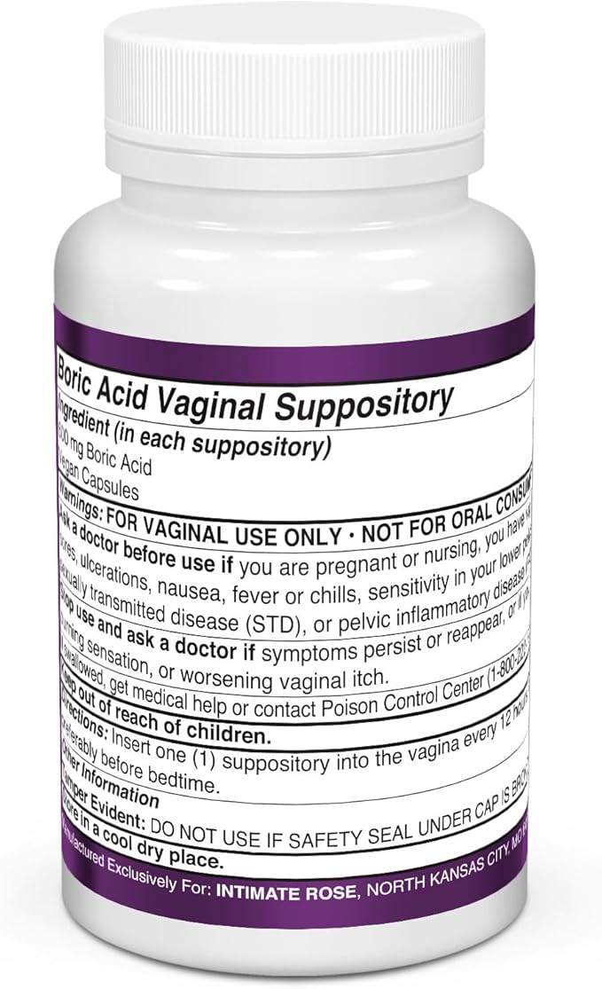 Intimate Rose Boric Acid Suppositories - Manages Odor - Promote pH Balance for Women Vaginal-Health - 30-Count Medical Grade Boric Acid (600mg)