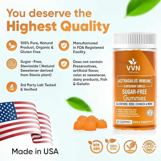 Sugar-Free Extra Strength Immune Support Supplement 2500mg Astragalus 20:1 Extract, 70% Polysaccharides, 60 ct.