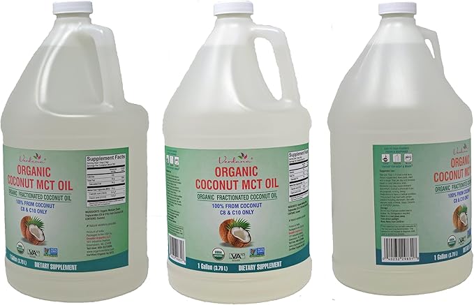 Verdana USDA Certified Organic Coconut MCT Oil –Fractionated Coconut Oil – No Palm Kernel Used – Kosher, Food Grade, Non-GMO – Great for Keto and Paleo Diets, Oil Pulling Rinse Mouthwash – 1Gallon