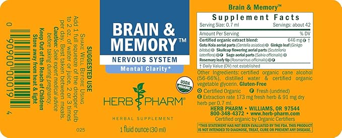 Herb Pharm Organic Nootropic Brain & 1 Oz