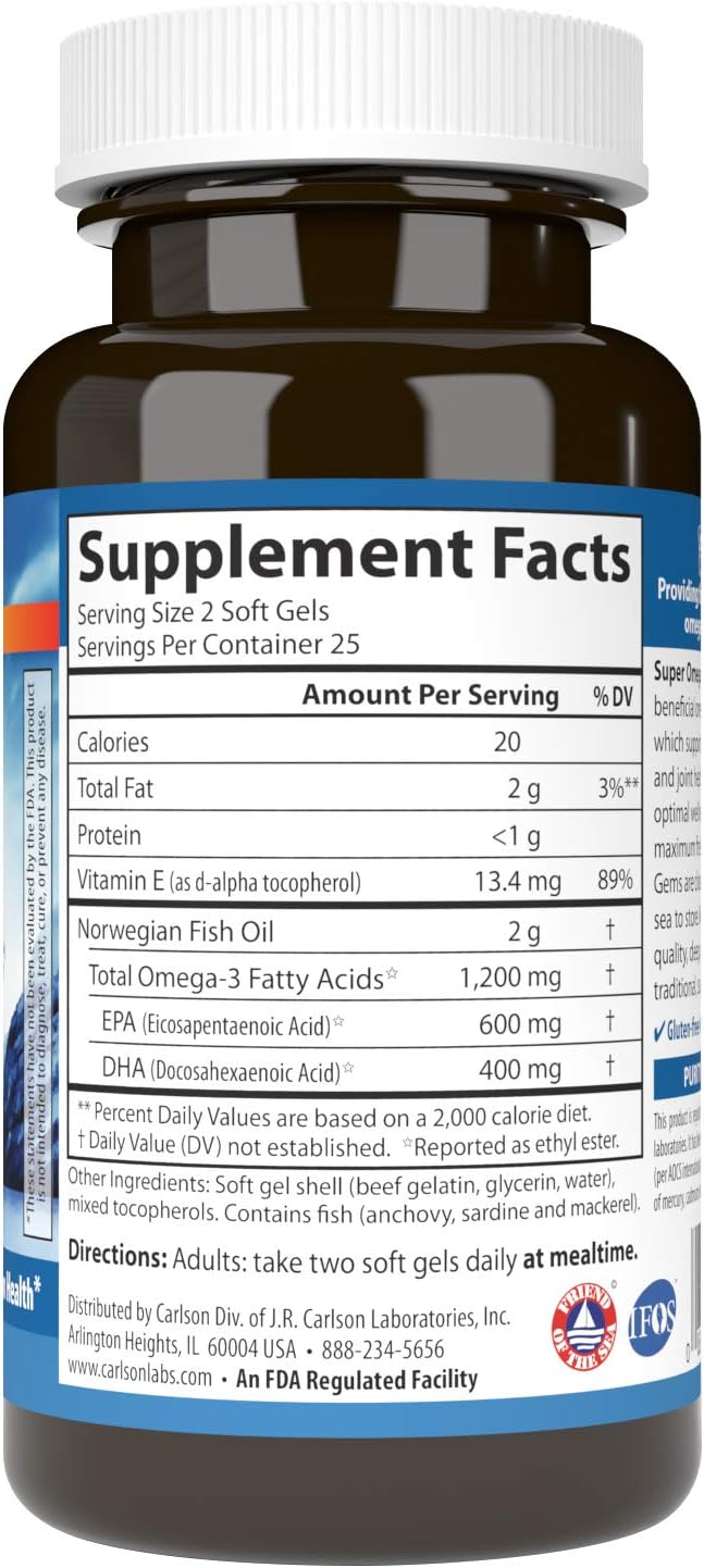 Carlson - Super Omega-3 Gems, 1200 Omega-3s, Wild 50 soft