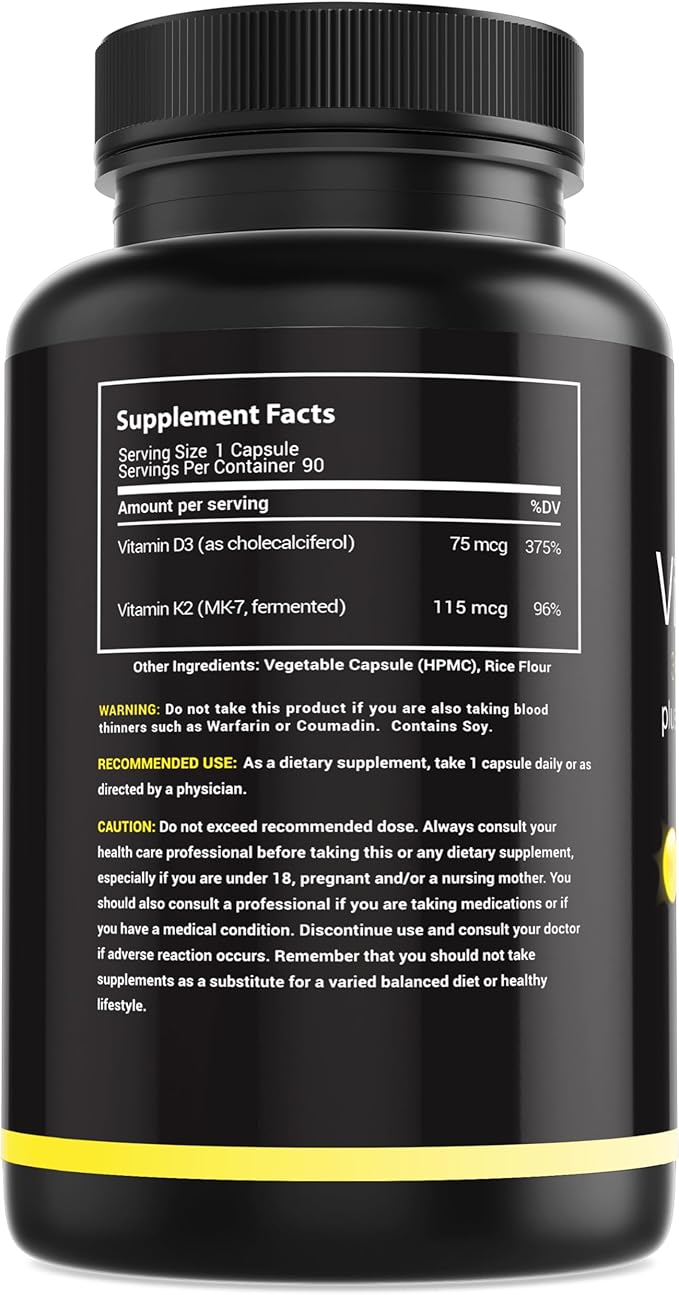 Vitamin D3 K2 3000 IU MK-7 from D3 K2 K2 Supplement 90 Capsules