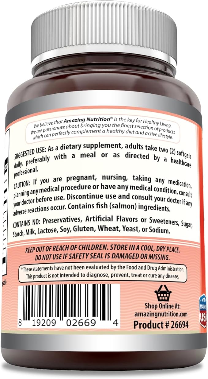 Amazing Omega Wild Alaskan Salmon Oil (Omega-3, EPA/DHA) 2400 Mg 120 Softgels