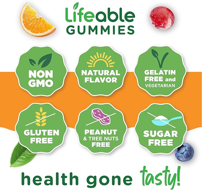 Lifeable Sugar Free Vitamin B Complex Gummies | B-Complex with Vitamin C | Great Tasting VIT B Complex Vitamins | Energy and Nerve Support | B Vitamins Complex for Women, Men, Adults | 90 Gummies