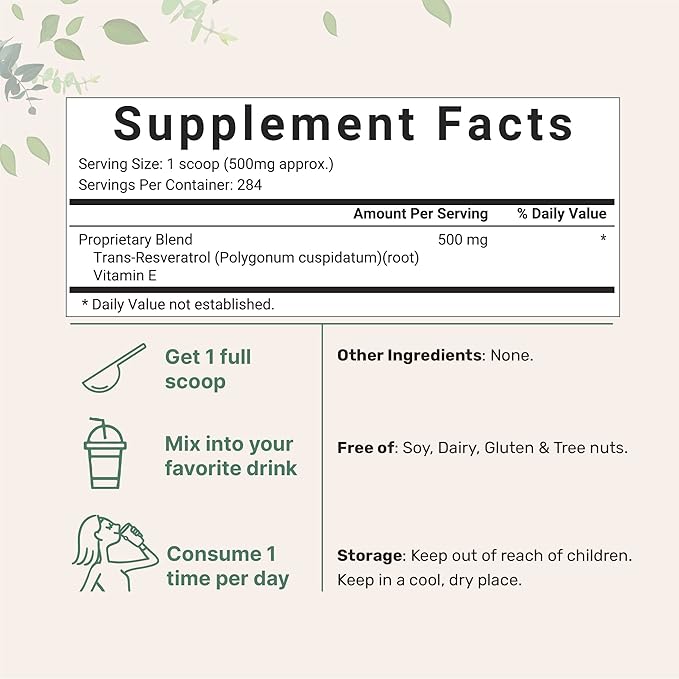 Pure Trans-Resveratrol Powder with Natural Vitamin 5 Ounce, 2 in 1 Formula,