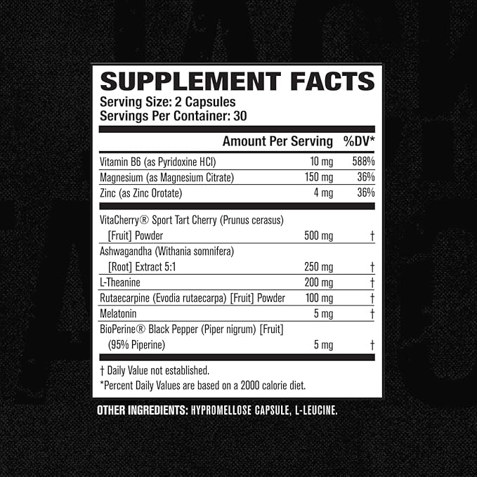 Jacked Factory Build PM Night Time Muscle Builder & Sleep Aid - Post Workout Recovery & Sleep Support Supplement w/VitaCherry Tart Cherry, Ashwagandha, & Melatonin - 60 Natural Veggie Pills