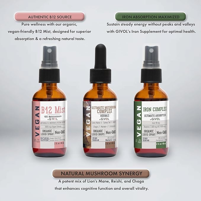 Ultimate Vegan Essential Bundle Liquid Spray- B12 Methylcobalamin, 2 Fl 360 Days